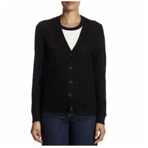 Madewell Black Button Up 100% Cotton V Neck Long Sleeve Cardigan Size XS New - Picture 1 of 8